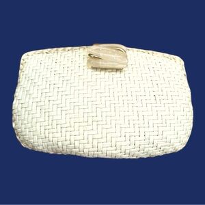 Rodo Cream wicker Basket Weave Clutch with Timeless Elegance